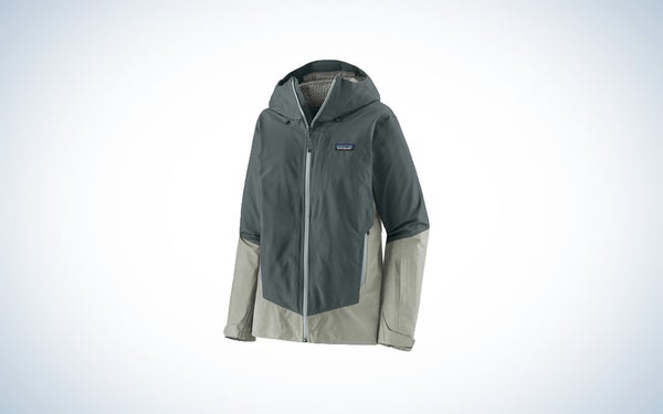 Patagonia Storm Shift Jacket on blue and white background