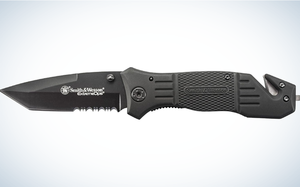 Smith & Wesson SWFR2S Extreme Ops Folding Knife on gray and white background