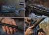 Closeups of the Aero Precision SOLUS Hunter rifle's check piece, rail, muzzle, and magazine