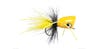 Yellow and black Boogle Bug fly pattern on white background