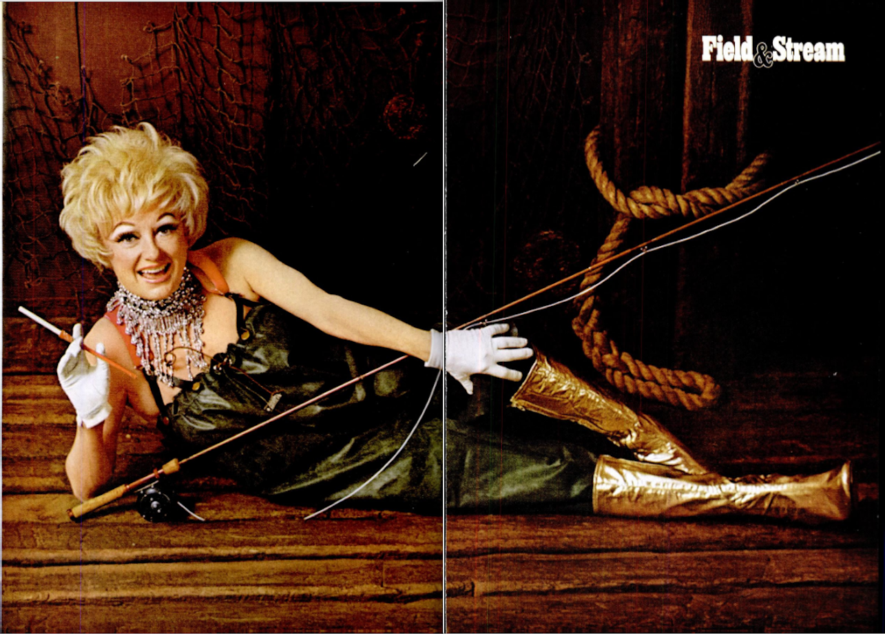 A centerfold of Phyllis Diller in Field & Stream magazine