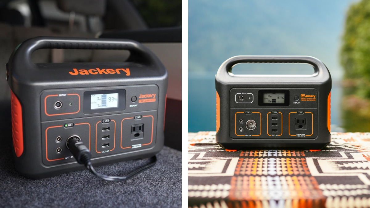 Jackery Explorer 1500 Portable Power Station and solar generator sitting on picnic table outside