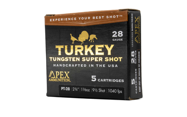 Apex Ammunition 28-Gauge Turkey Tungsten Super Shot on white background