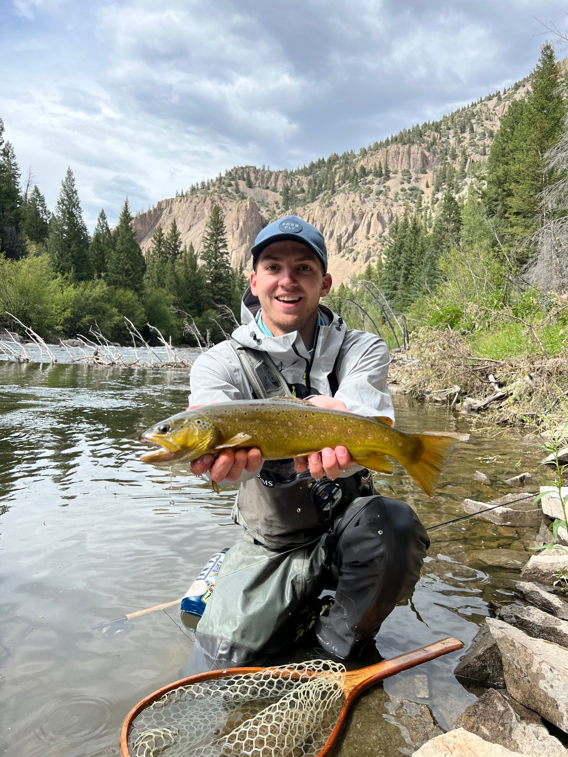 angler holding brown trout