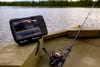 Garmin Striker Vivid 7sv fish finder mounted on boat with fishing rod