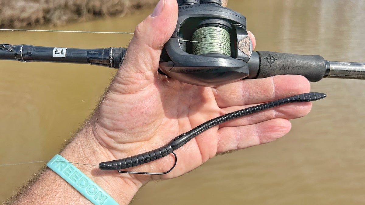 A weightless Texas rig is a good way to slow down your approach for spawning bass. 