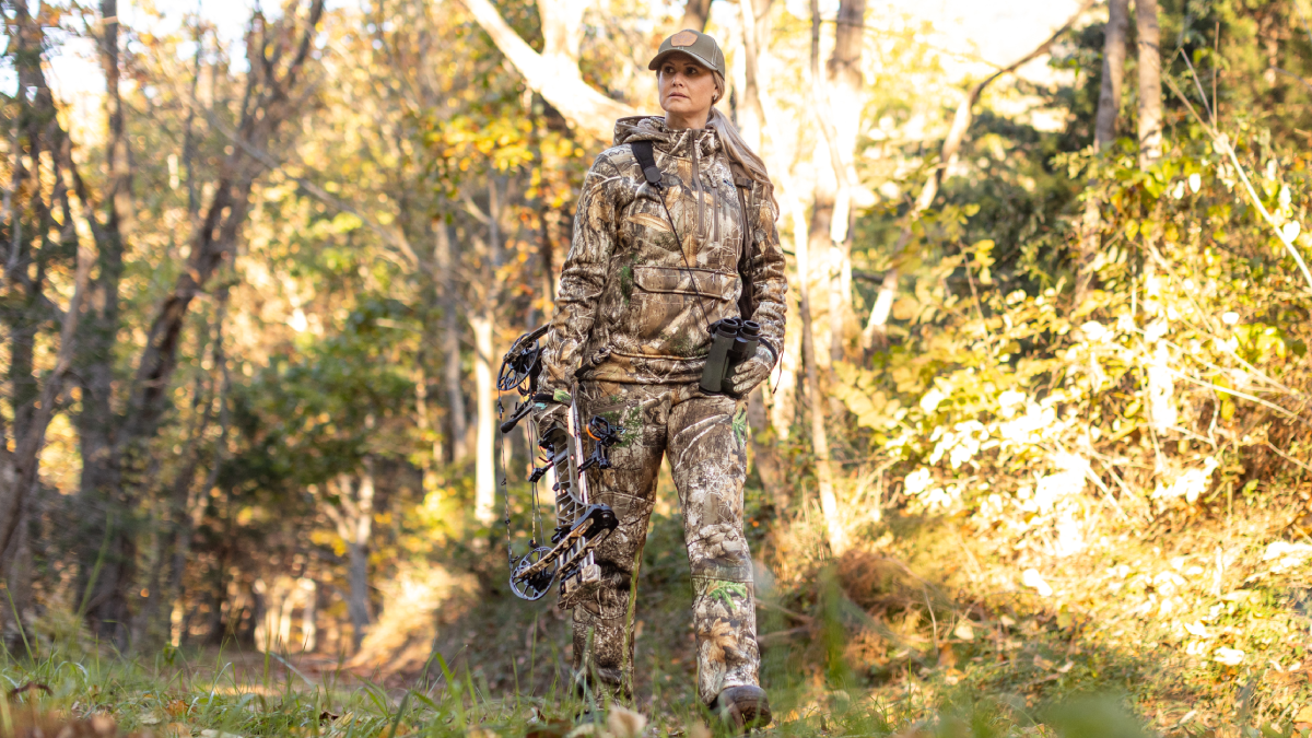 Female hunter wearing DSG outerwear