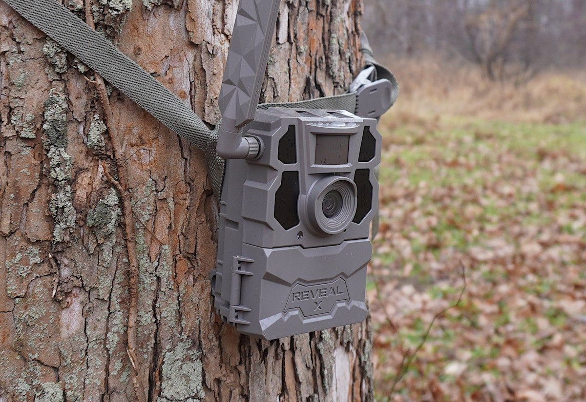 Tactacam Reveal X 2.0 Cellular Trail Camera mounted on tree