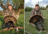 Photo collage of turkey hunting expert Brian Lovett with a pair of harvested tom turkeys