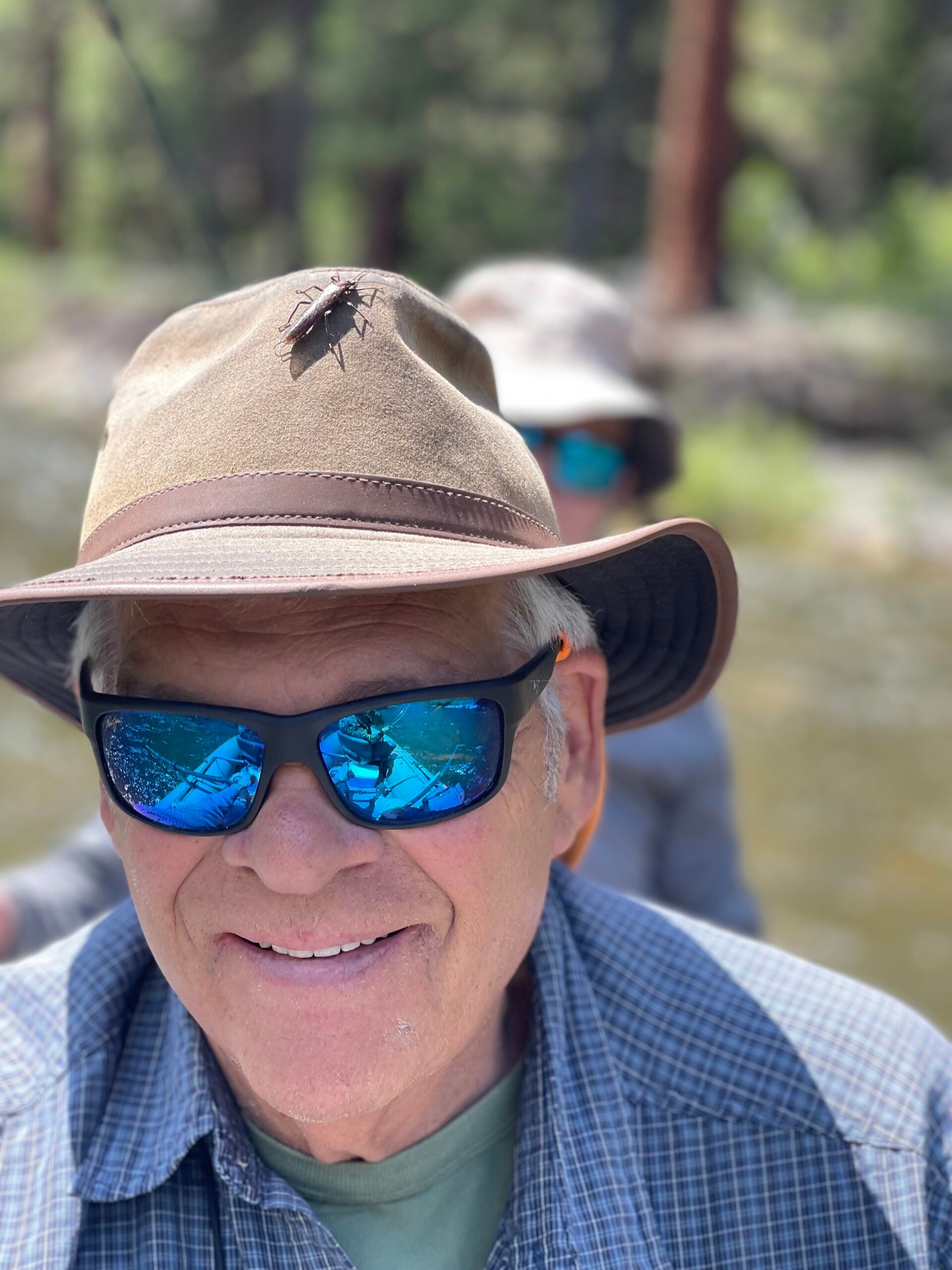 Longtime West Fork guide Jack Mauer of Wapiti Waters with a salmon fly resting on his hat. 