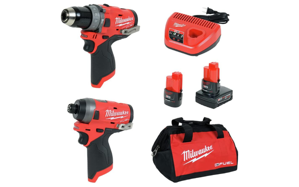 Milwaukee Cordless Hammer Drill and Impact Driver Kit on white background